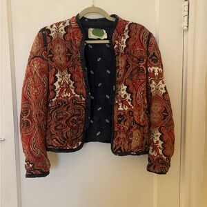 Anthropologie Red and Black Paisley Quilted Jacket